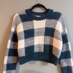 SO Checkered Knit Sweater - Teal and Cream
